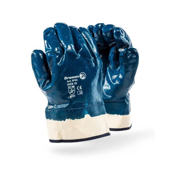DROMEX GLOVE NITRILE COATED SAFETY CUFF BLUE
