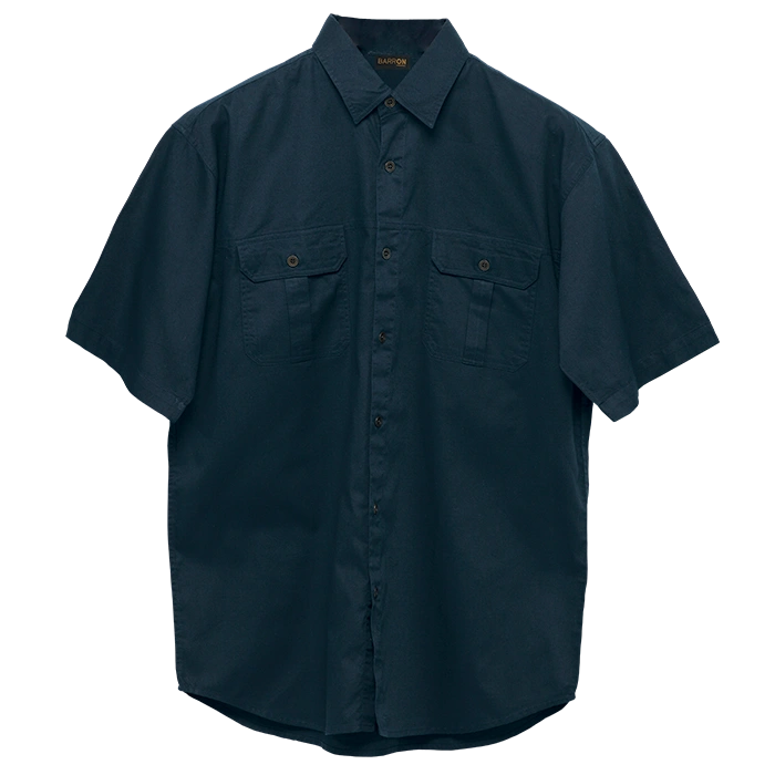 BARRON MENS PLAIN BUSH SHIRT S/S NAVY