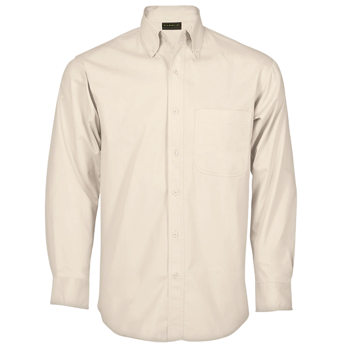 BARRON MENS BRUSHED COTTON TWILL SHIRT L/S STONE