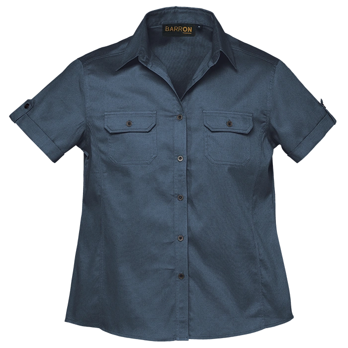 BARRON LADIES PLAIN BUSH SHIRT S/S AIRFORCE BLUE