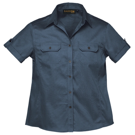 BARRON LADIES PLAIN BUSH SHIRT S/S AIRFORCE BLUE