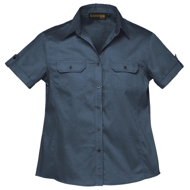 BARRON LADIES PLAIN BUSH SHIRT S/S AIRFORCE BLUE