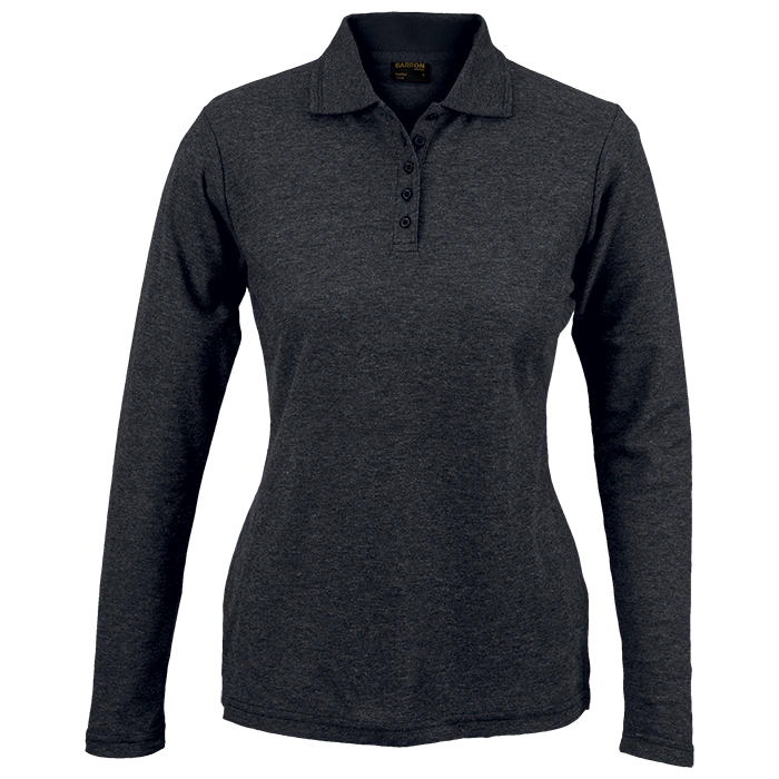 BARRON LADIES PIQUE KNIT GOLF SHIRT 175G L/S CHARCOAL HEATHER