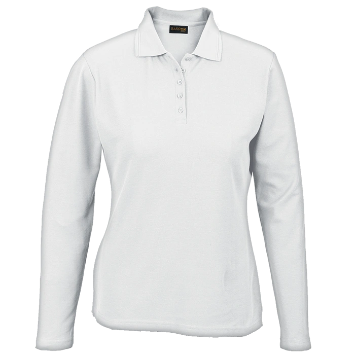 BARRON LADIES PIQUE KNIT GOLF SHIRT 175G L/S WHITE