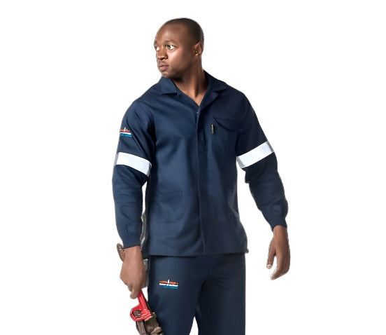 DROMEX OVERALL JACKET NAVY D59 ACID FLAME RETARDANT WITH REFLECTIVE