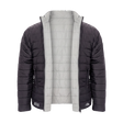 A dark gray puffer jacket with a light gray quilted interior lining, shown from the back on a white background. The brand name 'BOVA' is printed in white on the lower left hem.