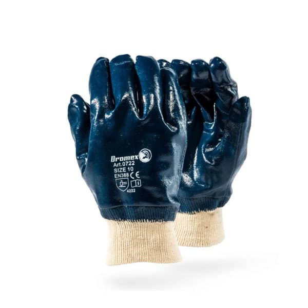 DROMEX GLOVE NITRILE COATED KNITTED WRIST BLUE