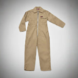Khaki kids coverall on a gray background