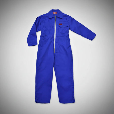 Blue kids coverall on a gray background
