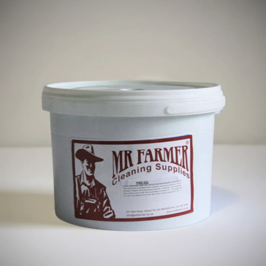 White container with 'Mr Farmer Cleaning Supplies' label on a light background