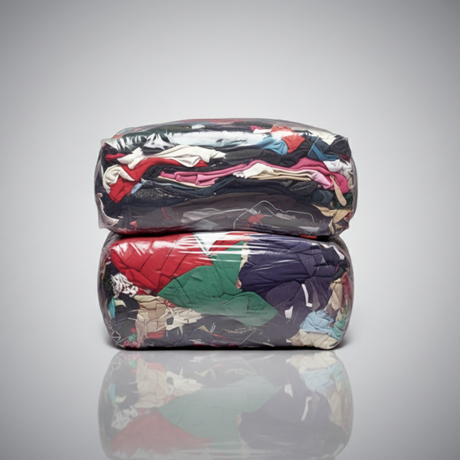Multicolored rags bag on a gray background
