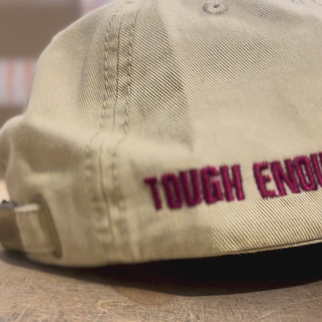 Mr Farme Khaki Cap with Logo and slogan in burgundy