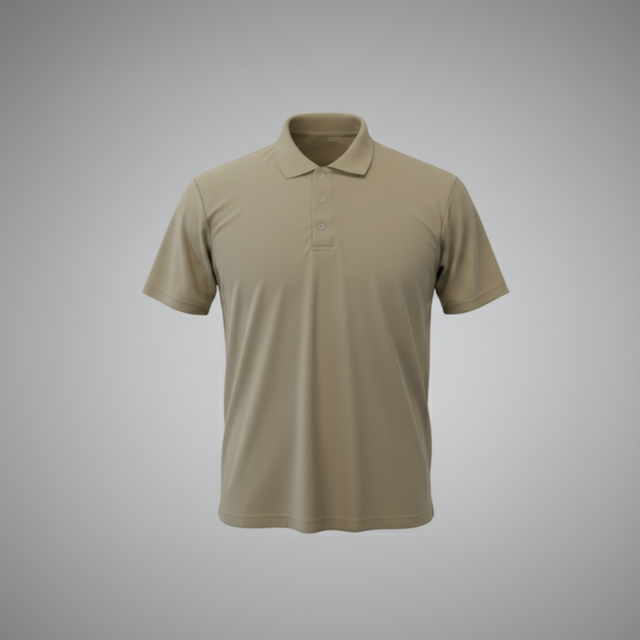 Khaki polo shirt on a light gray background